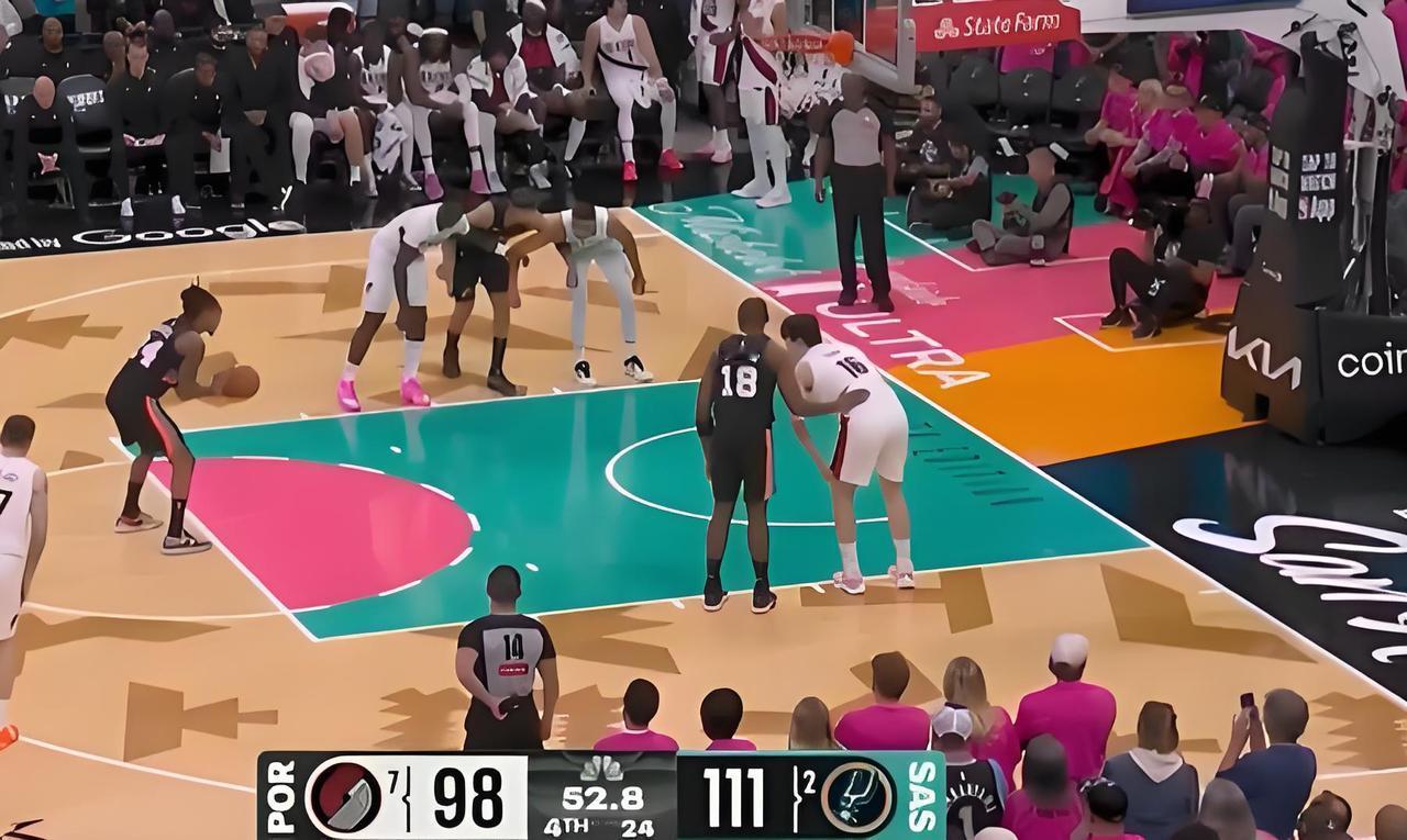 文班亚马35+5+2，杨瀚森表现低迷，数据栏全部为0，马刺111-98轻取开拓者