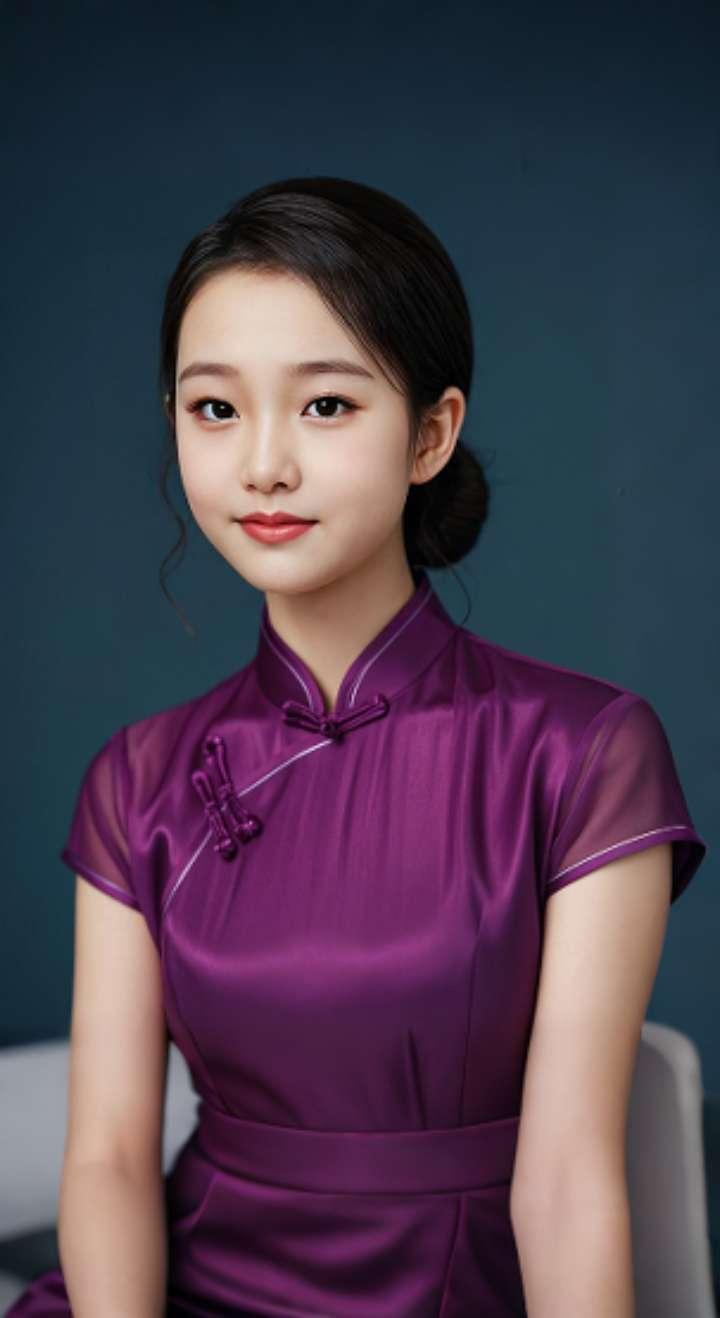 AI扩图 AI紫裙旗袍韵