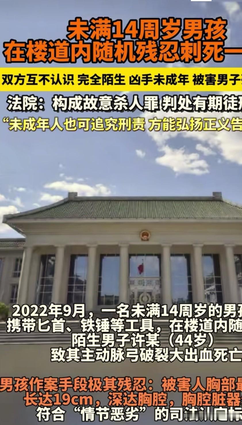 未满14周岁未成年人，杀害成年人怎么量刑？
以残忍方式，对陌生人疯狂连捅数刀，主