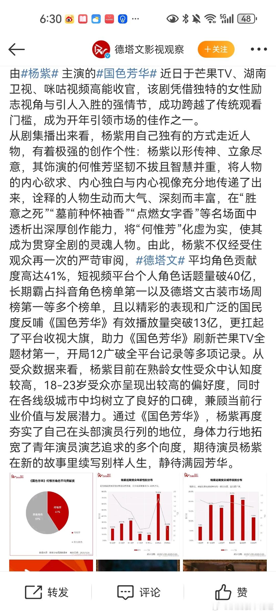 比杨紫更了解杨紫的人出现 德塔文发文高度肯定了杨紫的扛剧能力。 杨紫[超话]  