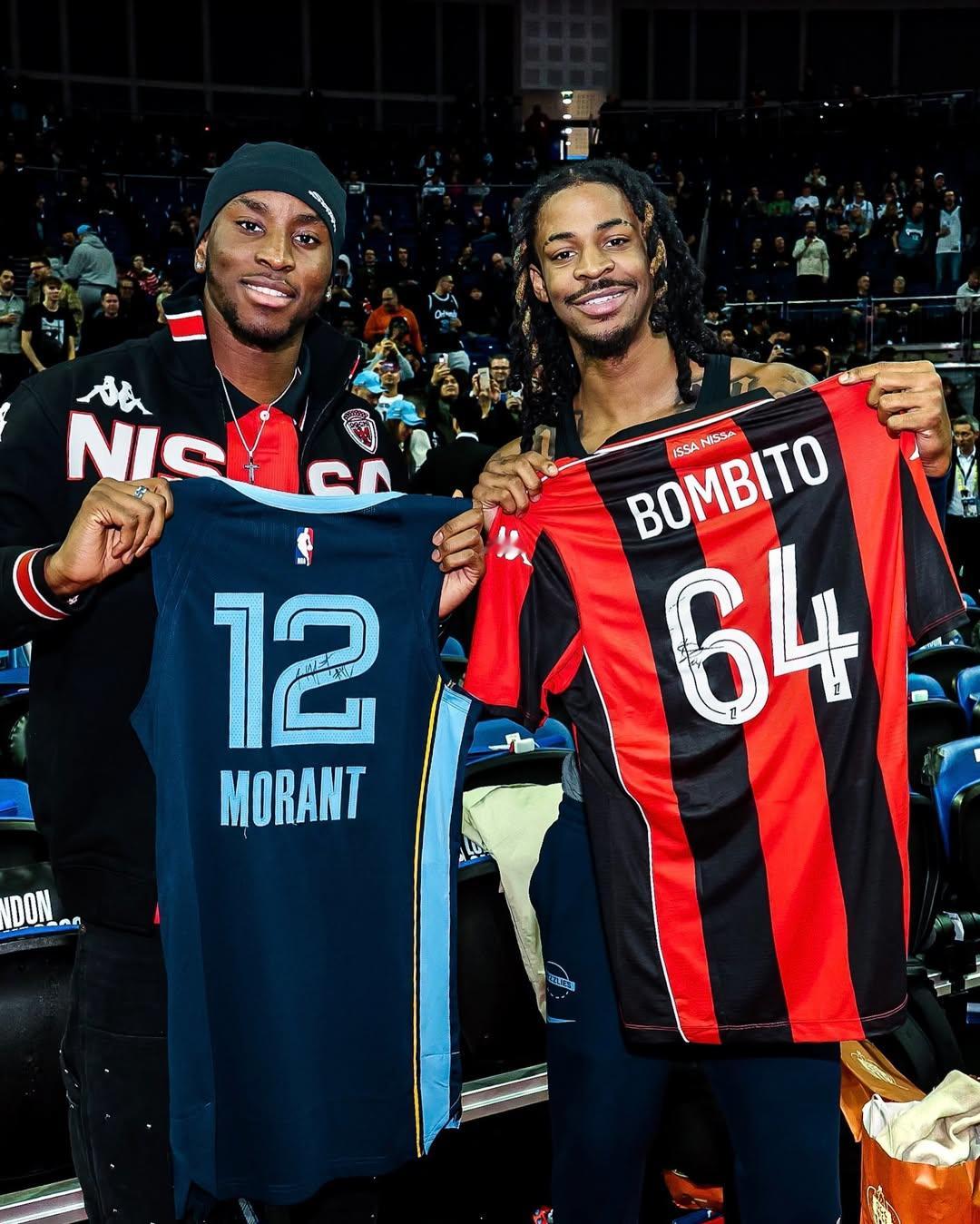 金价波动不知道莫兰特的球衣最近会不会涨价？莫兰特与前来观战的法甲尼斯俱乐部后卫莫