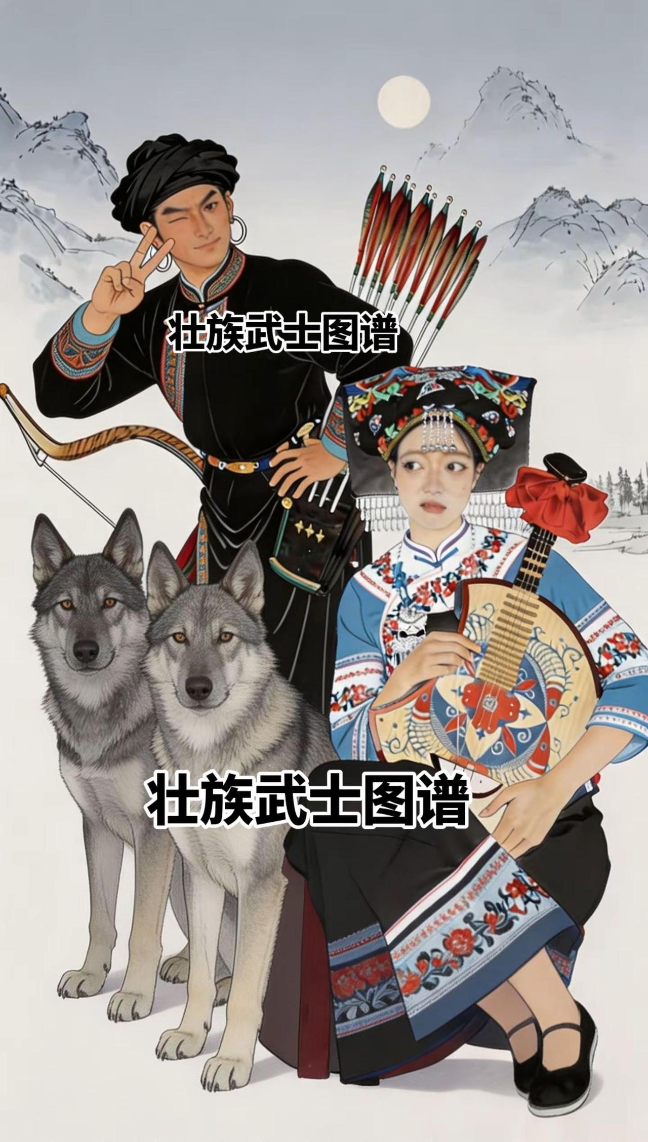 壮族武士图谱之两情悦。壮族武士图谱之两厢悦，北壮风情历史 插画