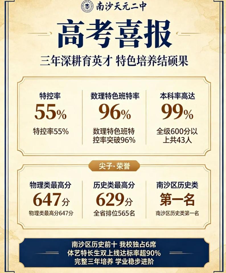 【南沙天元二中高考喜报！南沙区历史类第一名】广东高考正式放榜，南沙天元二中也发布
