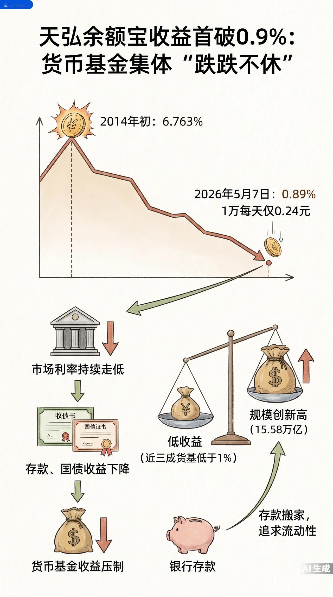 余额宝破1%了！10万块一天利息2块4，只够买个包子😭
你还记得余额宝刚出来那