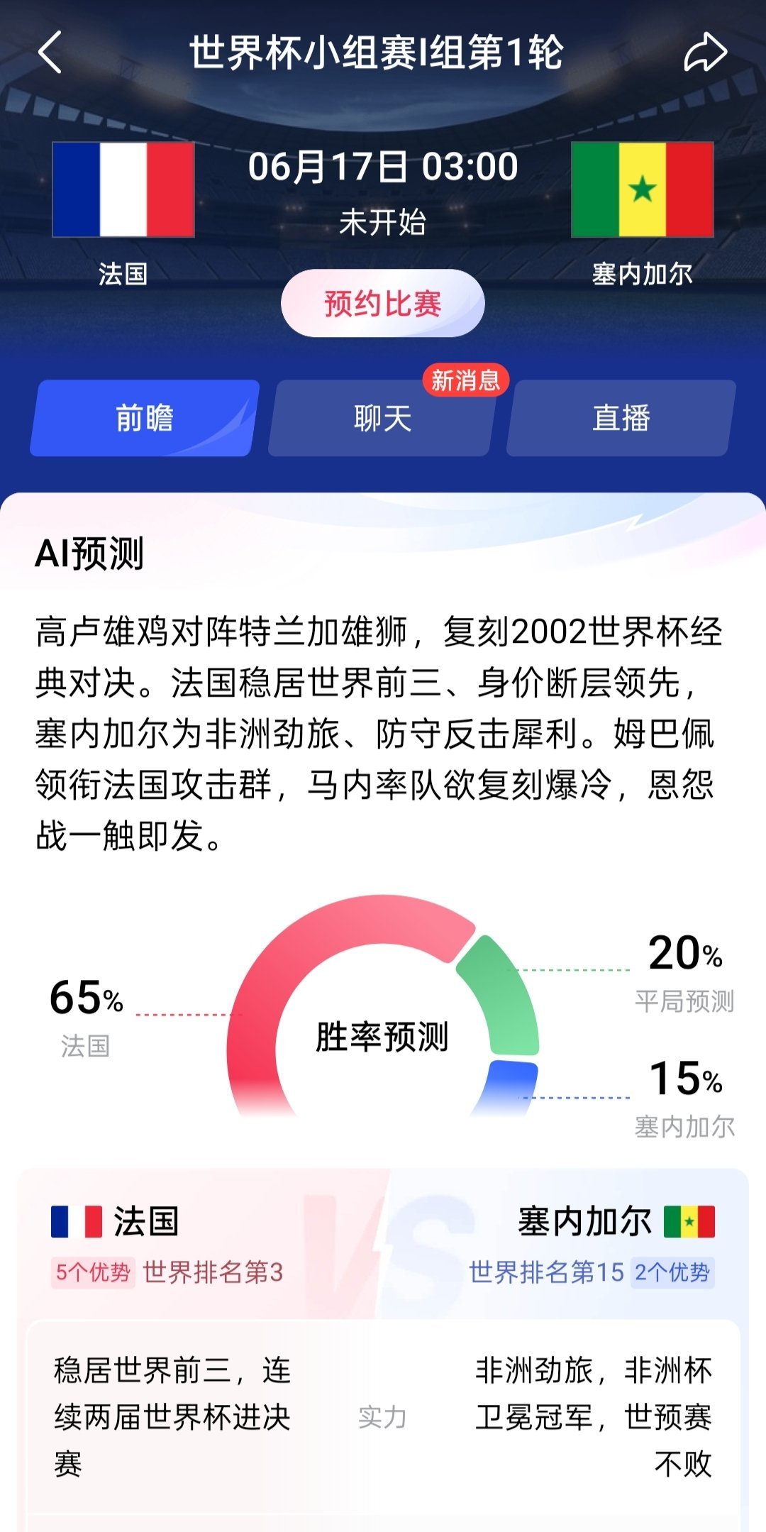 法国vs塞内加尔大v观赛团 美加墨世界杯17号凌晨3点宿命局儿来了！24年前塞内
