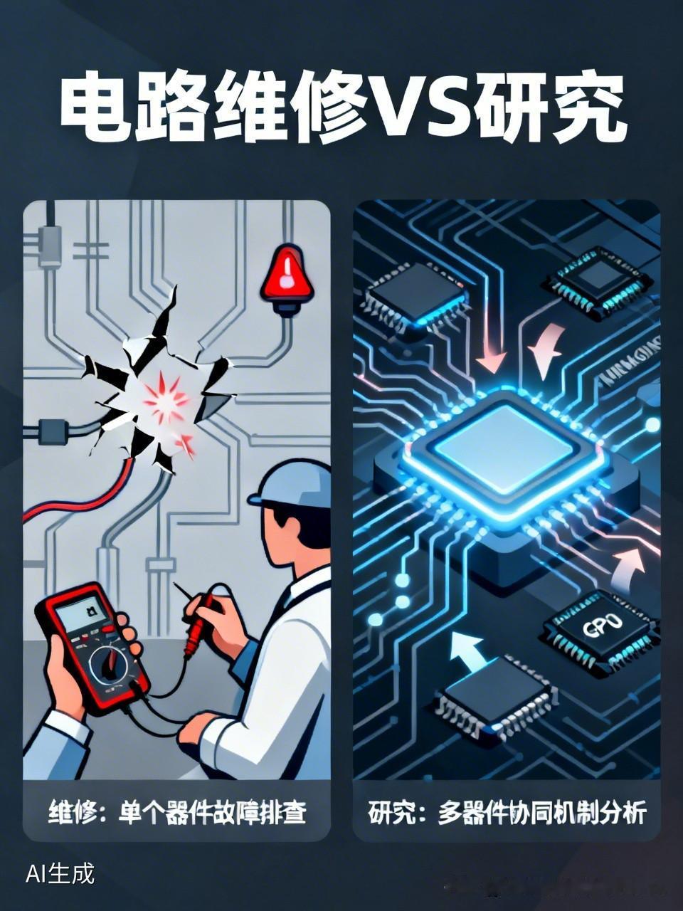 简单区别电路的维修与研究
对于电子电路来说，搞维修和研究这事儿，确实得按讲的这么