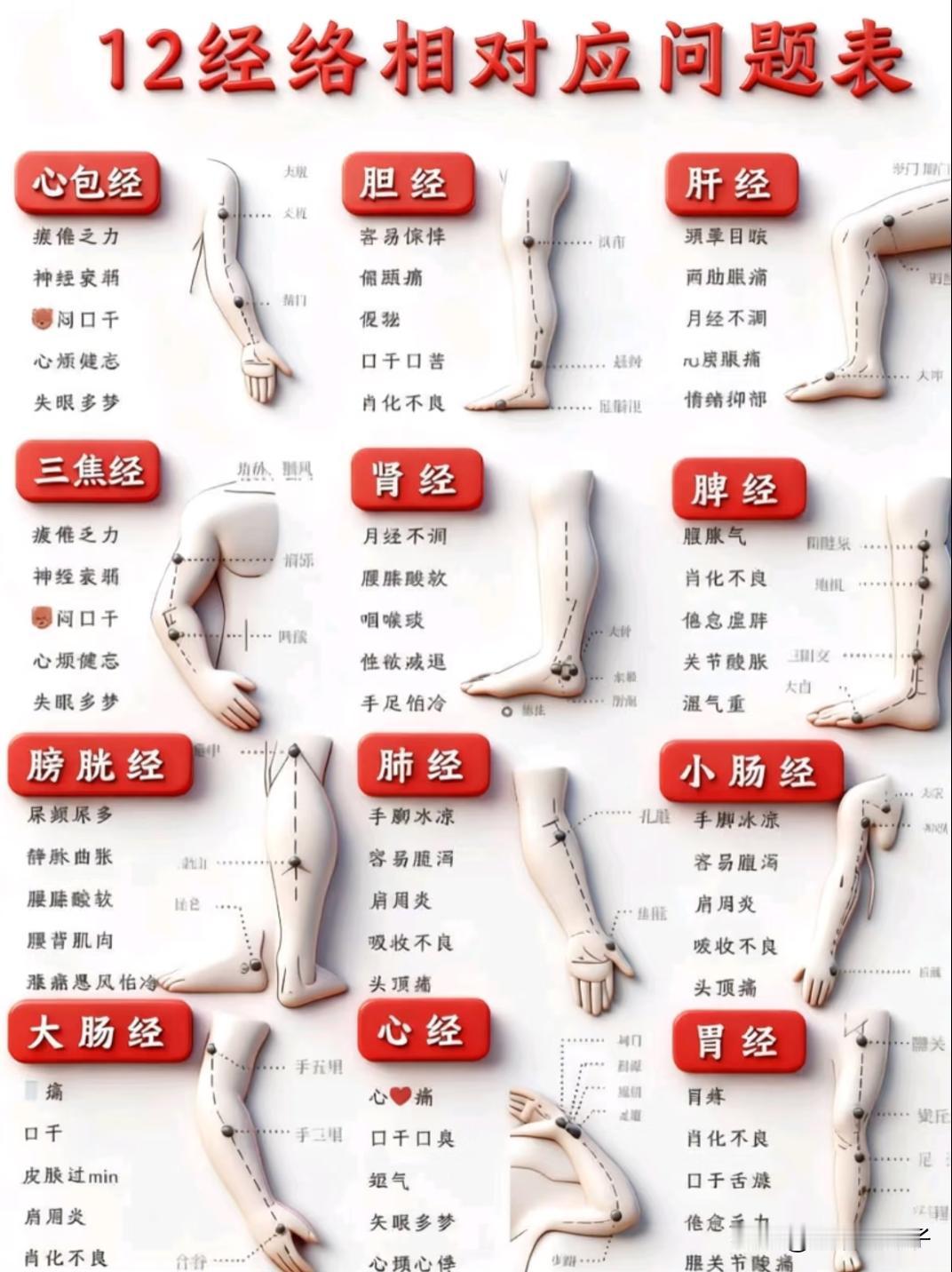十二经络相对应问题表