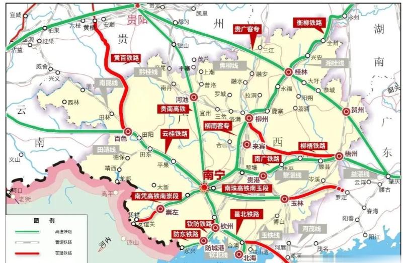 普铁时代柳州地位超过桂林，高铁时代桂林超过柳州，桂林坐拥衡柳高铁和贵广高铁，而柳