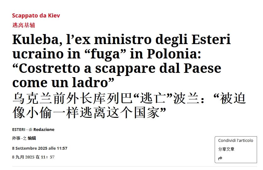 彻底决裂？乌前外长控诉被泽连斯基逼走，“就像小偷一样”
 
8日乌克兰前外长库列
