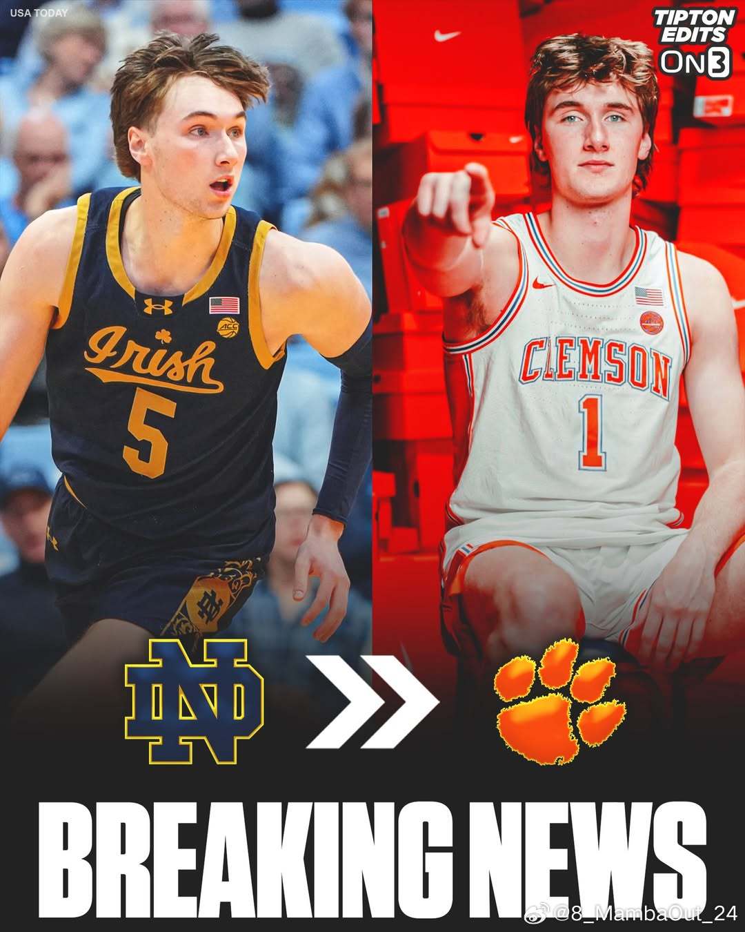 圣母大学后卫科尔·塞尔塔(Cole Certa)转学加盟克莱姆森大学这位身高6尺