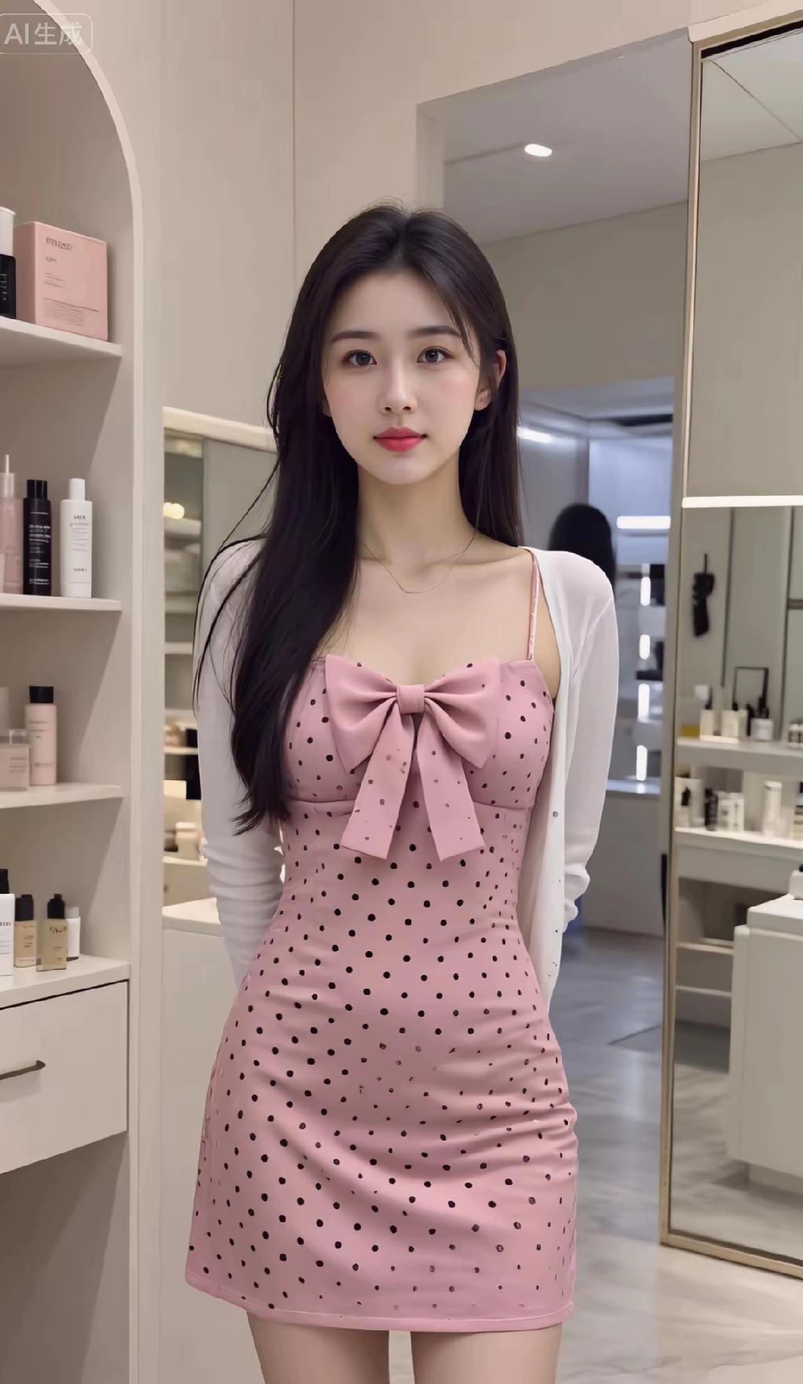 甜美粉点连衣裙，少女心满满！💖👗