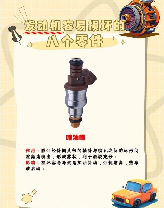 发动机里有八个配件最容易坏，可得多留意。平时多检查这些配件，能让发动机少出状况。
