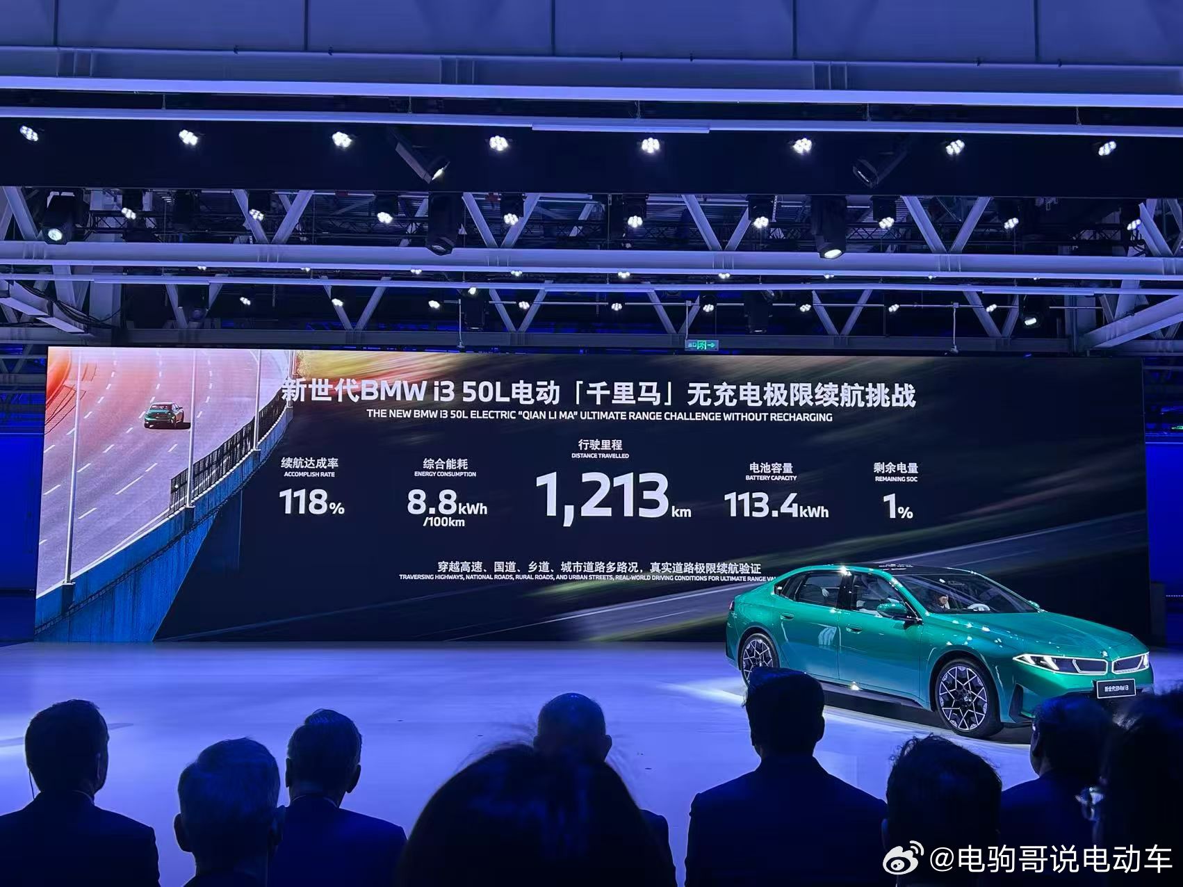 新世代BMW i3 50L续航1213公里，全程不充电！百公里电耗8.8kWh。
