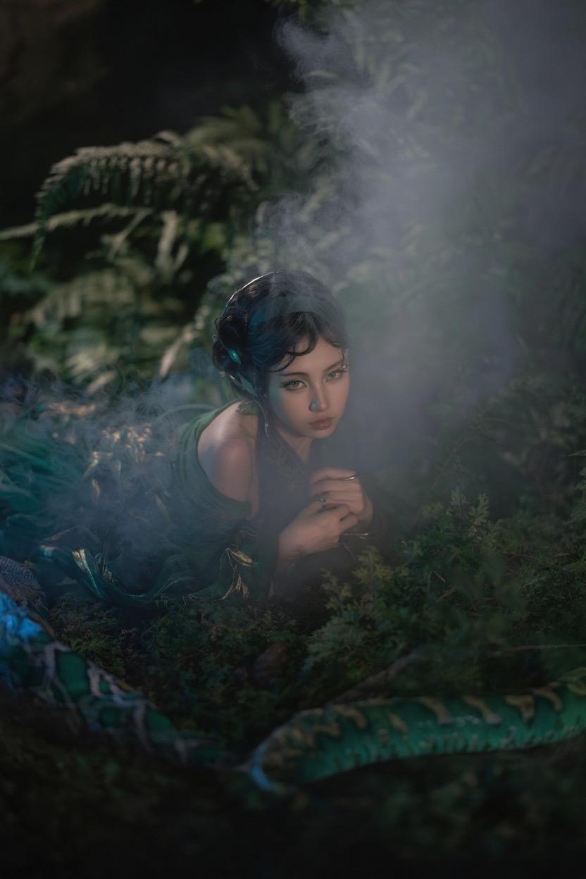 青蛇。没有ai，是真的找了片雨林来拍…图五花絮应该能吓哭小朋友～