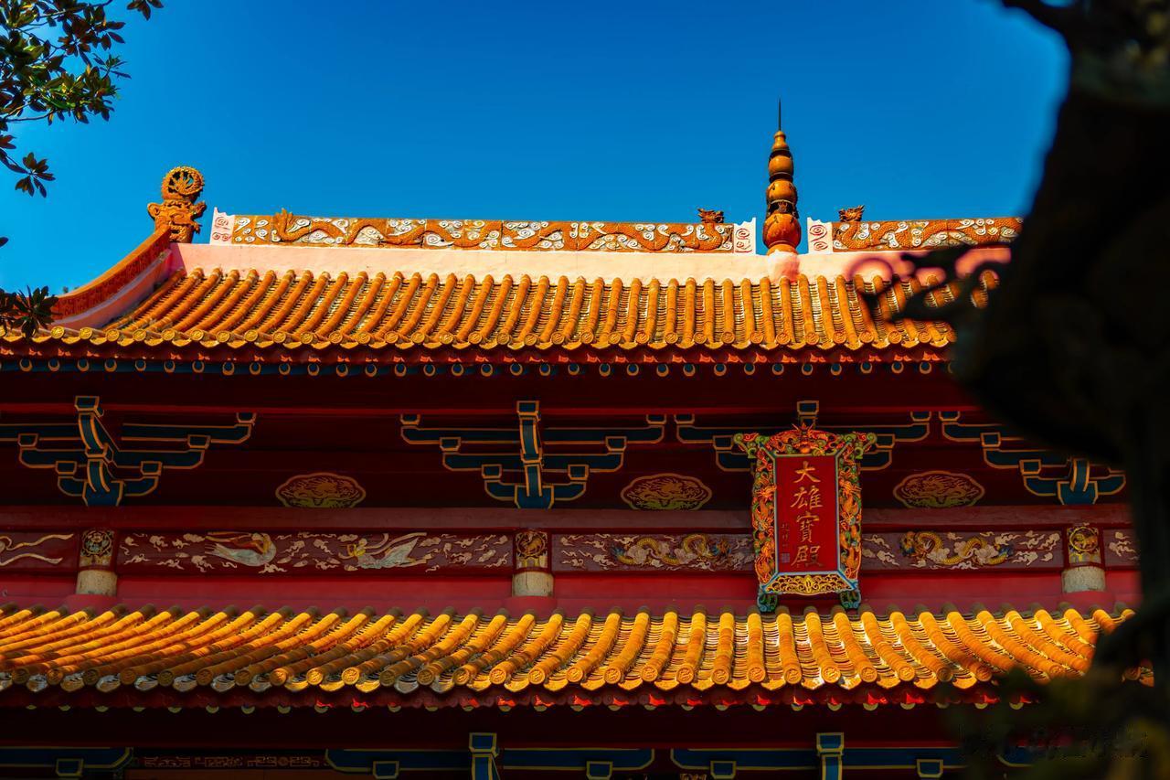 古麓山寺在岳麓山上。这座大雄宝殿成片出来真的把自己震撼了！中国古建筑的色彩简直太