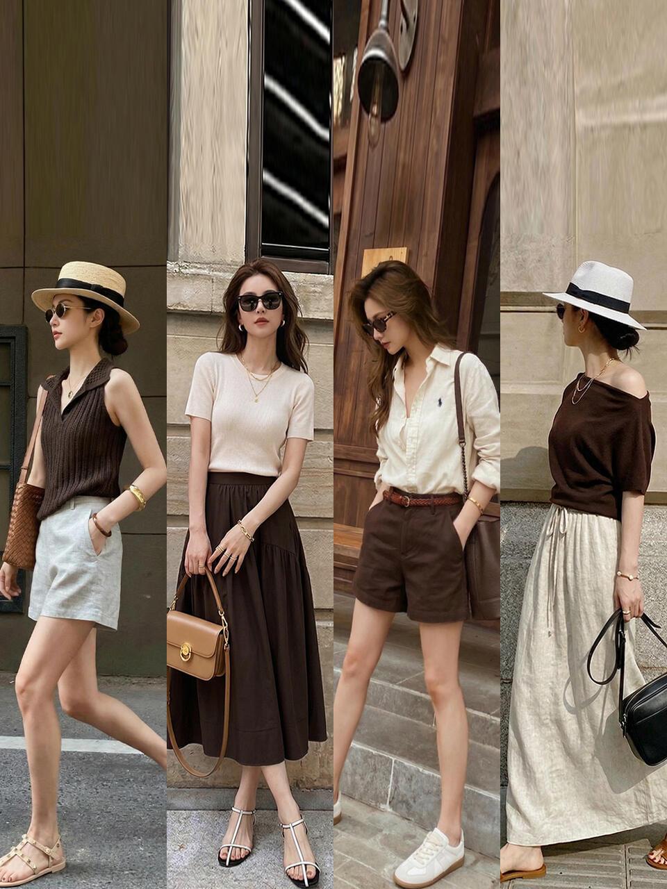 咖色这样穿很高级！
自带松弛感的大地色系，是永不过时的穿搭王牌。深咖针织配浅麻短