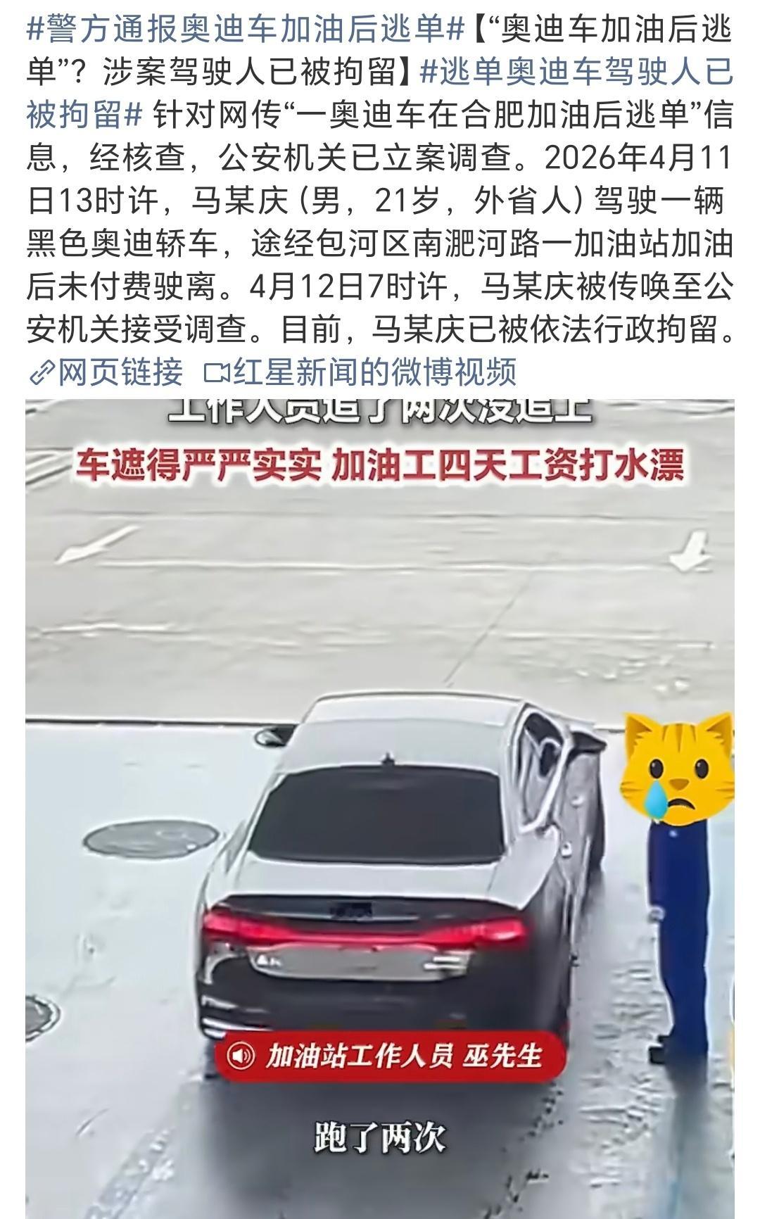 逃单奥迪车驾驶人已被拘留被拘留？用被抓一词是不是显得民心所向… 