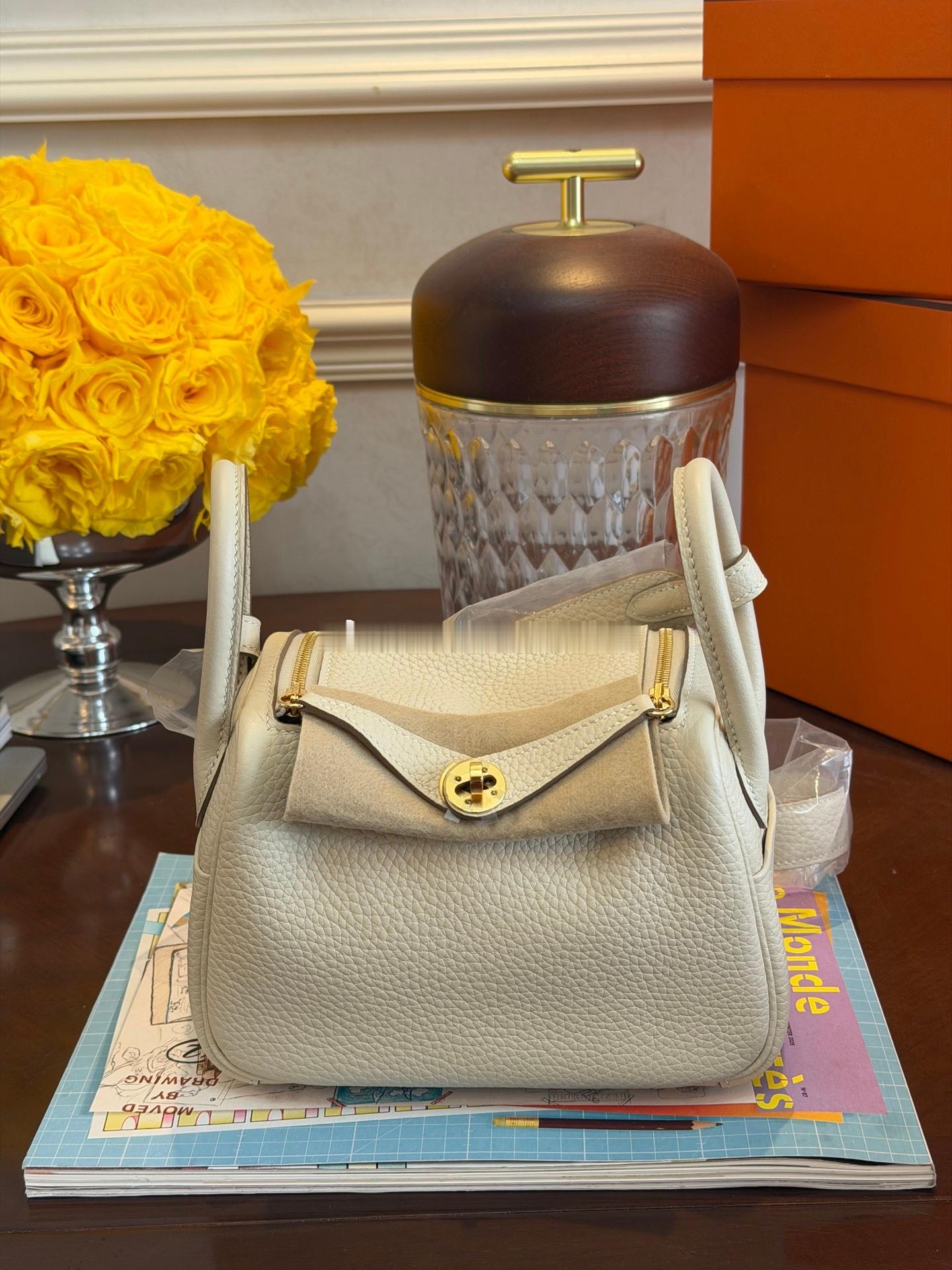 mini lindy 奶昔白金扣 tc皮爱马仕hermes