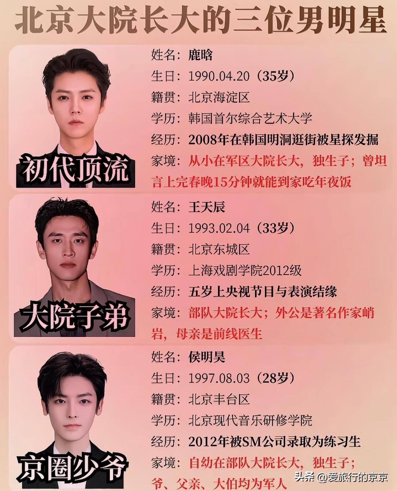 北京大院儿长大的明星
看过侯明昊演过的电视剧，“我就是这般女子”还有“逍遥”..