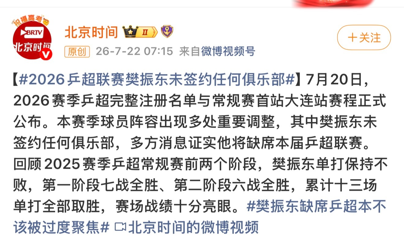 🐉不是也缺席了吗 全锦赛参加了 乒超没参加不是更奇怪 为什么不造个词条呢？ 