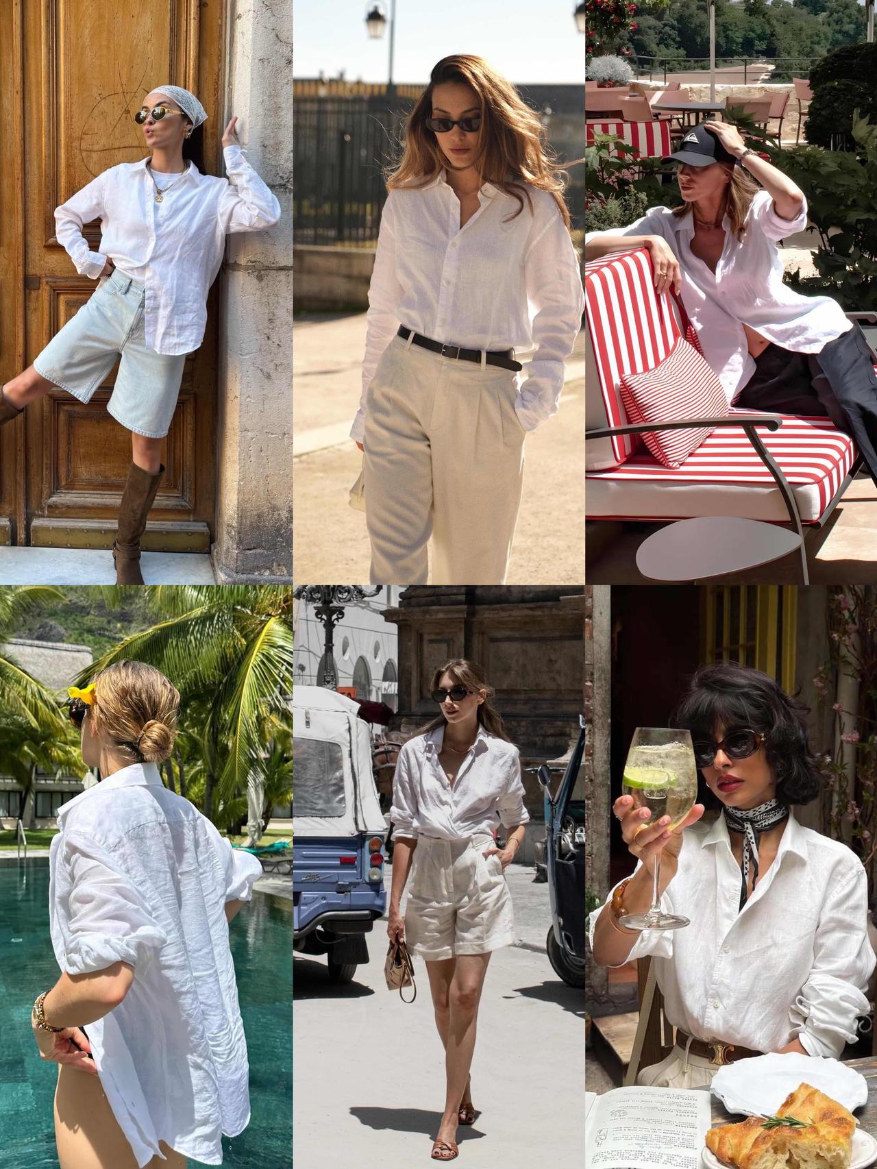 亚麻衬衫又火了，百搭又显贵！
白色亚麻衬衫自带松弛肌理感，轻松拿捏法式慵懒氛围。