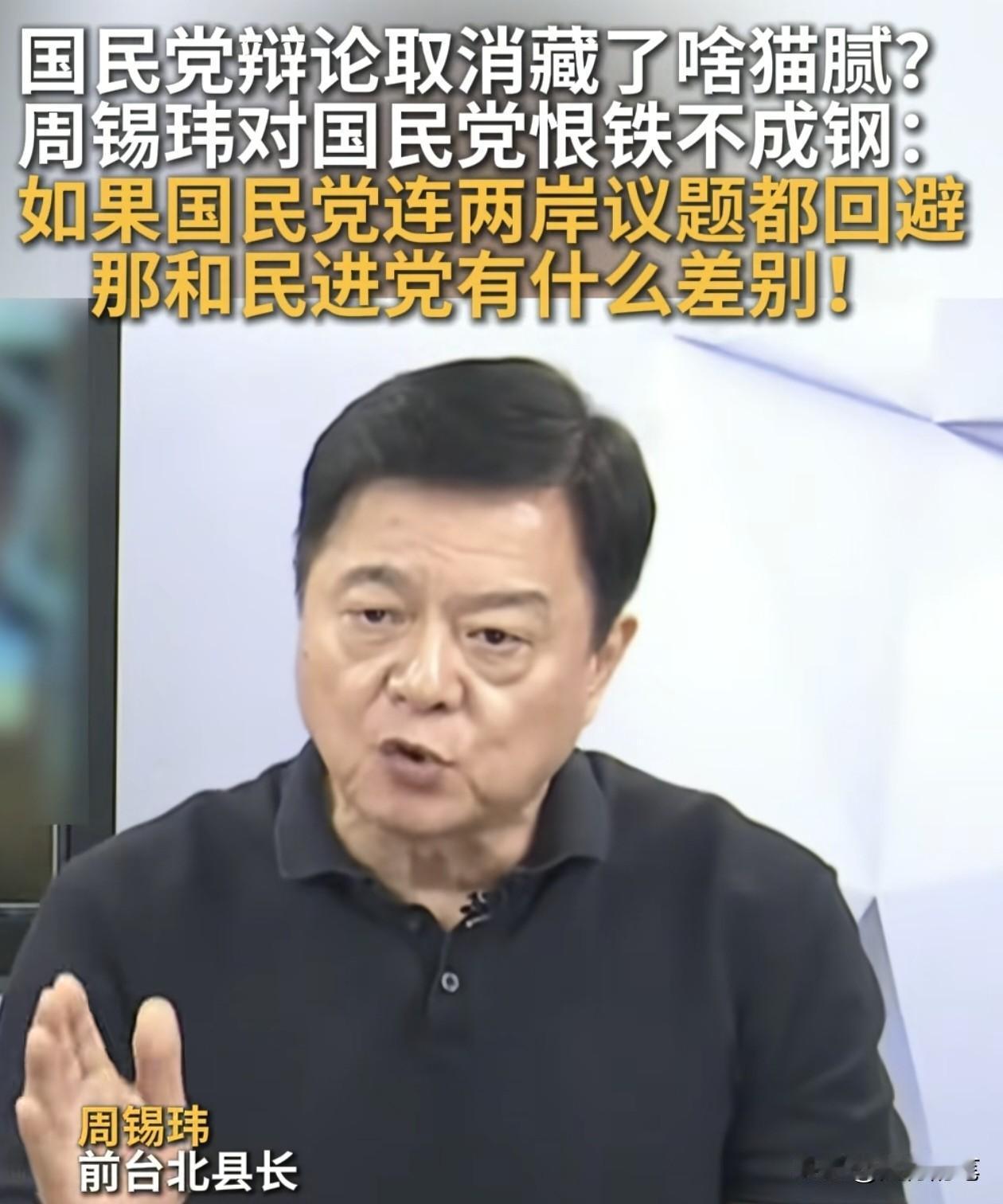 周锡玮炮轰称：如果国民党连两岸议题都回避那和民进党有什么差别！

其实国民党的主
