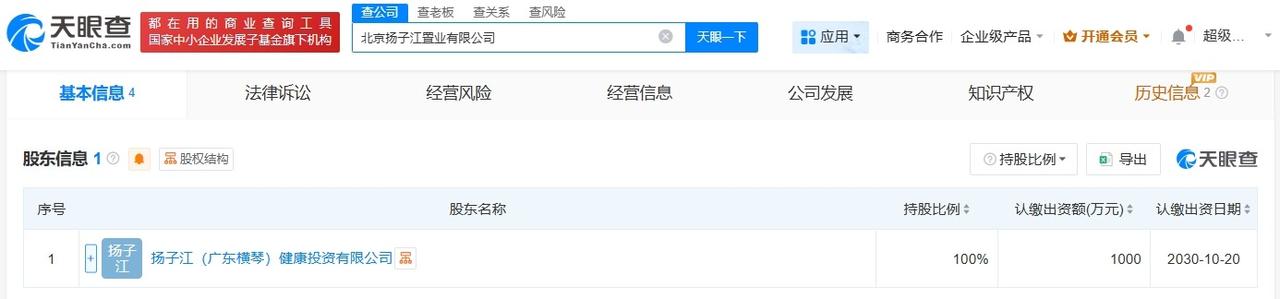 扬子江药业集团在北京成立置业公司注册资本1000万
天眼查App显示，近日，北京