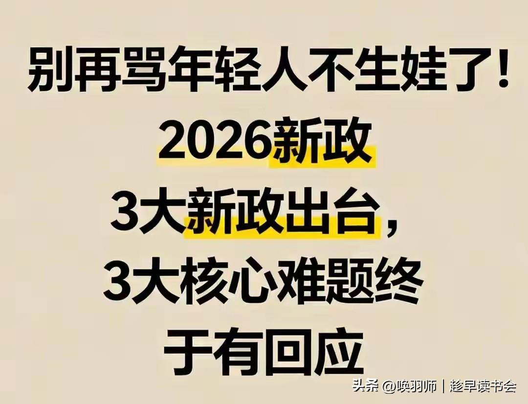别再骂年轻人不生娃了！2026新政出台，3大核心难题终于有回应！！！2026年起