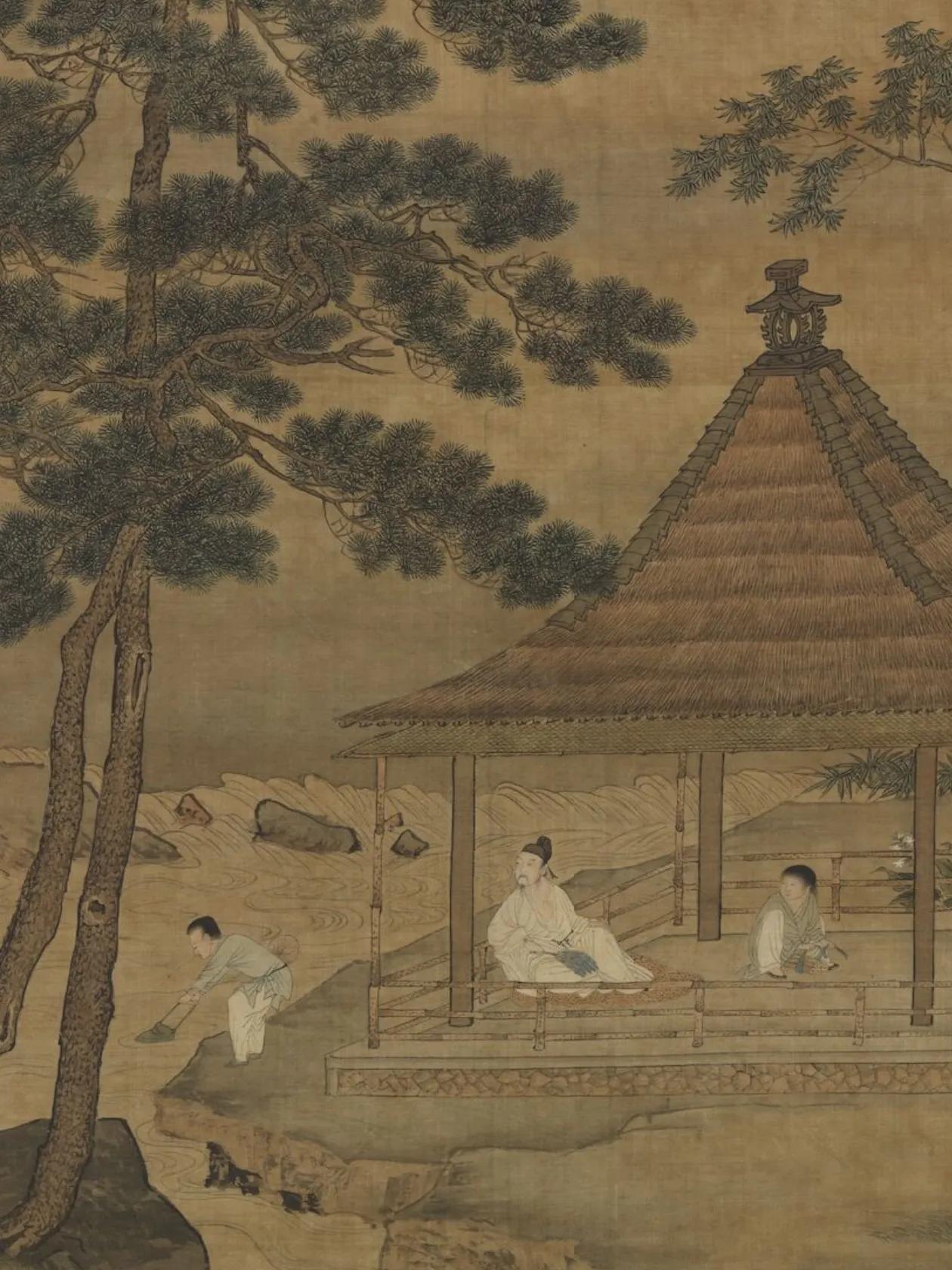 观松亭试泉图墨染国画 艺术 古画