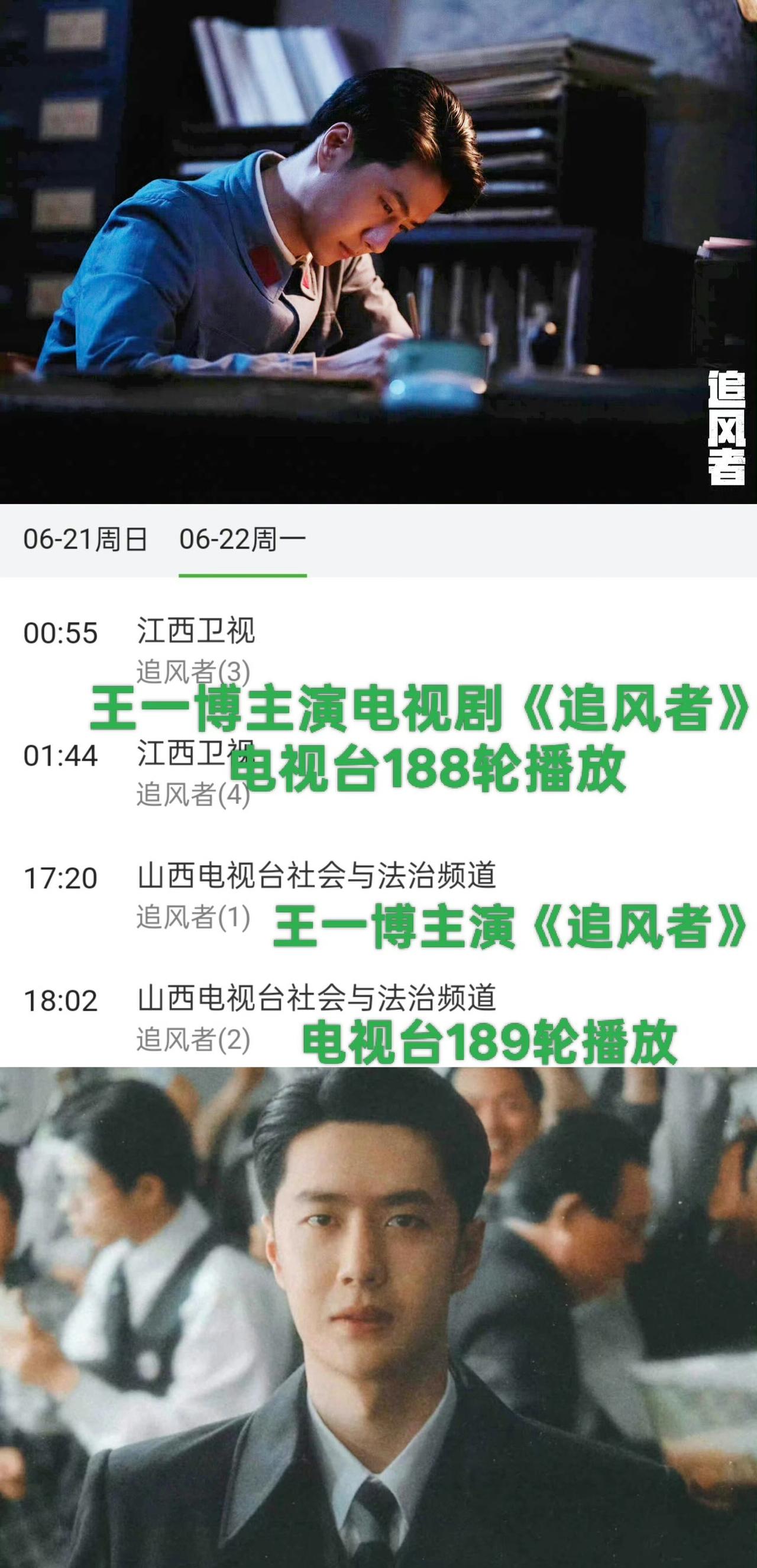 几天时间，王一博主演的电视剧《追风者》就从187轮播放迎来了189轮播放！
20