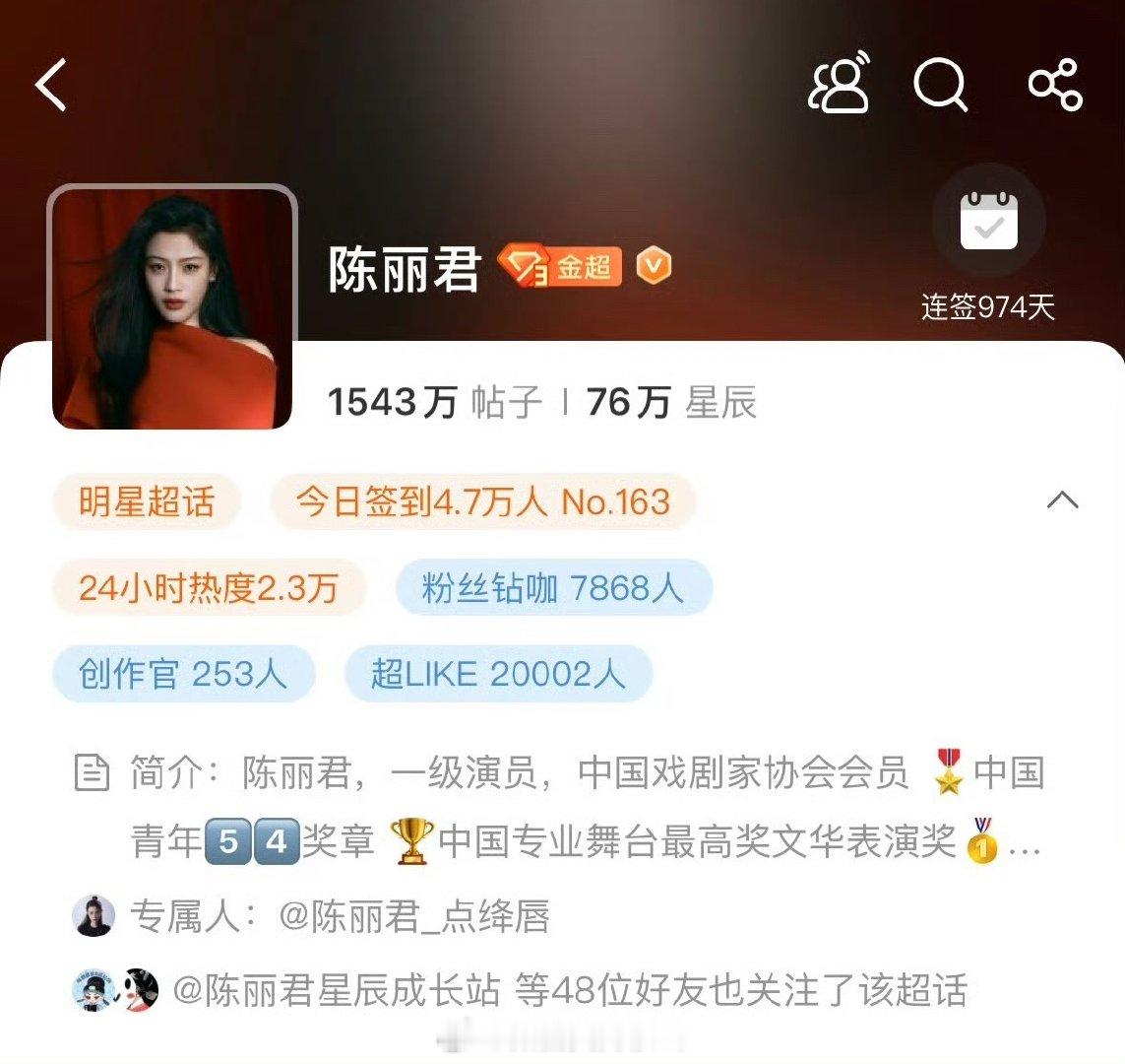 陈丽君超话超like突破2万！咋这么火火火啊🔥陈丽君伟大！俊丝伟大！陈丽君超l