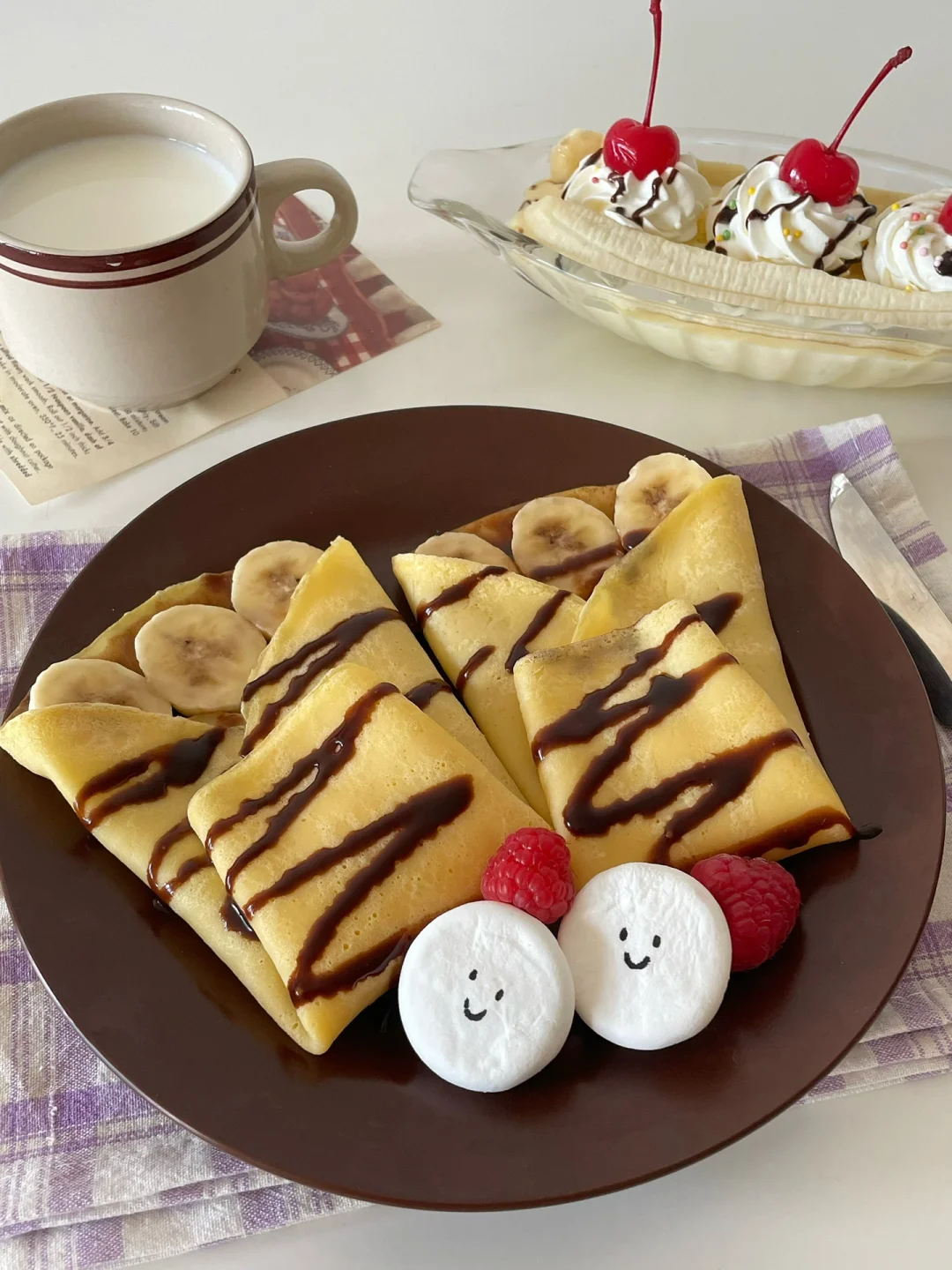 在家做甜品🍫香蕉可丽饼🍌冰淇淋香蕉船🍦