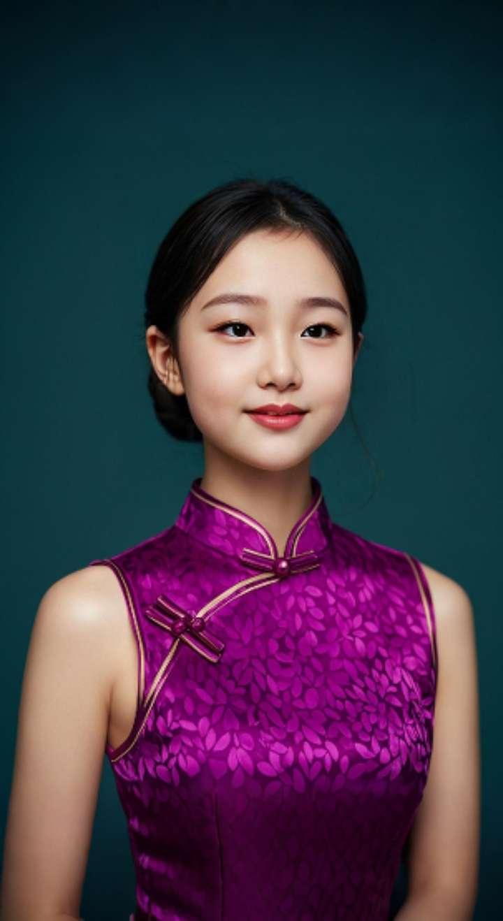 AI扩图 AI紫裙旗袍韵