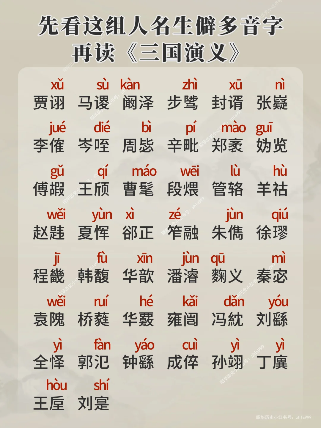 三国演义名人生僻多音字