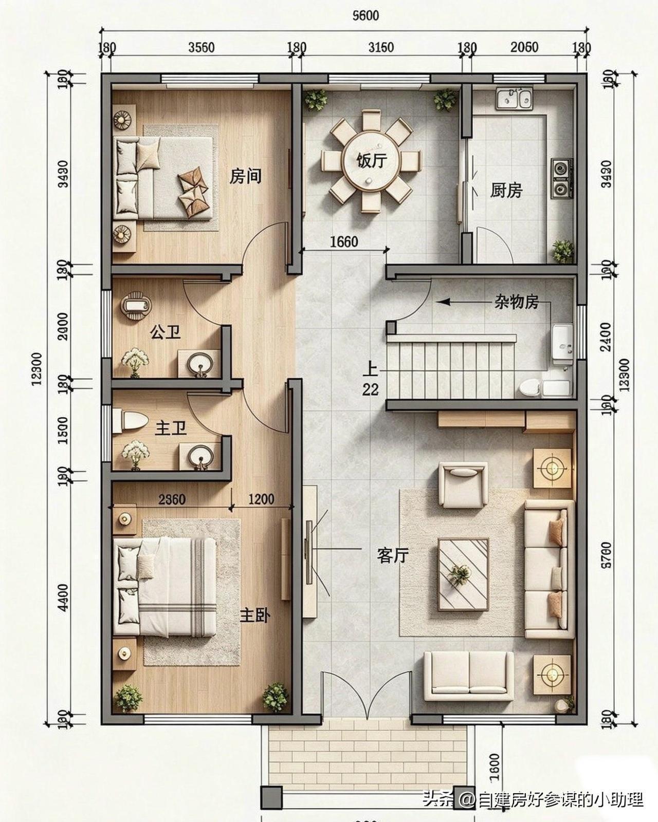 一款“挑不出毛病”的建房图纸[心][心]
开间9.5米，布局贴合农村家庭生活，