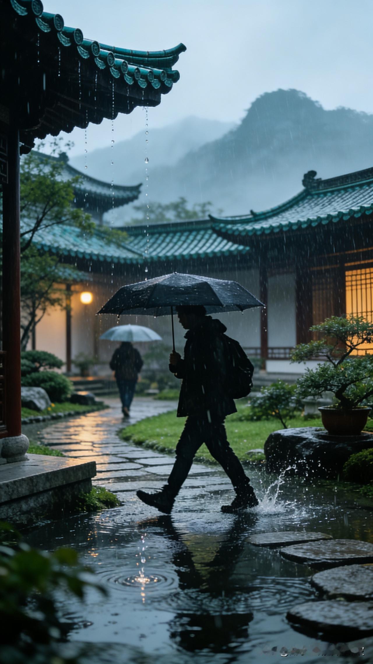 不用“雨”字，可以用以下方式描写雨很大：

[微风]倾盆而下，似银河倾泻而下。