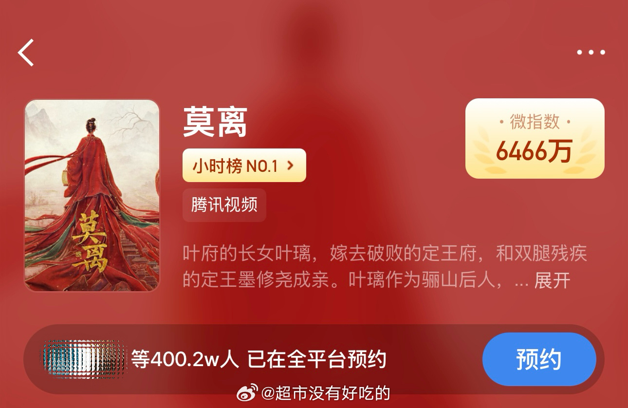 七年前的白鹿白鹿《莫离》预约破400万了 