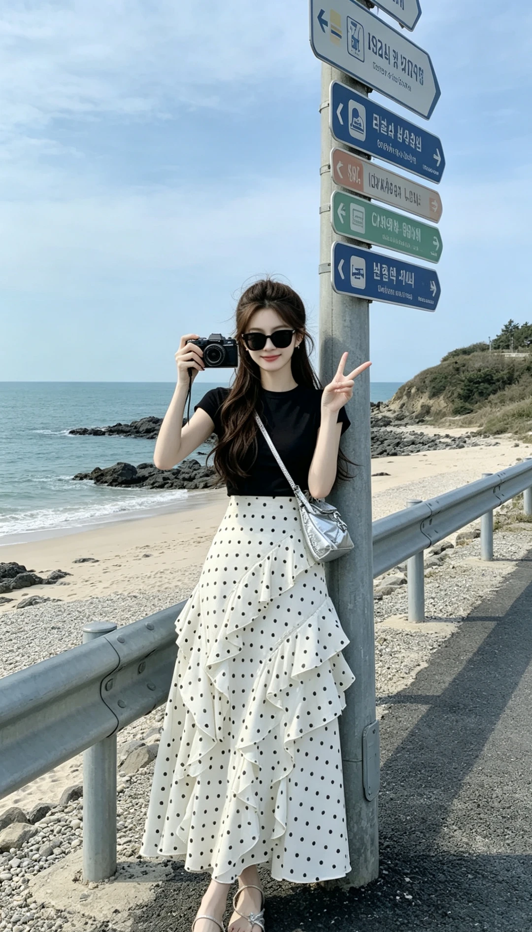 波点裙和大海很配呢