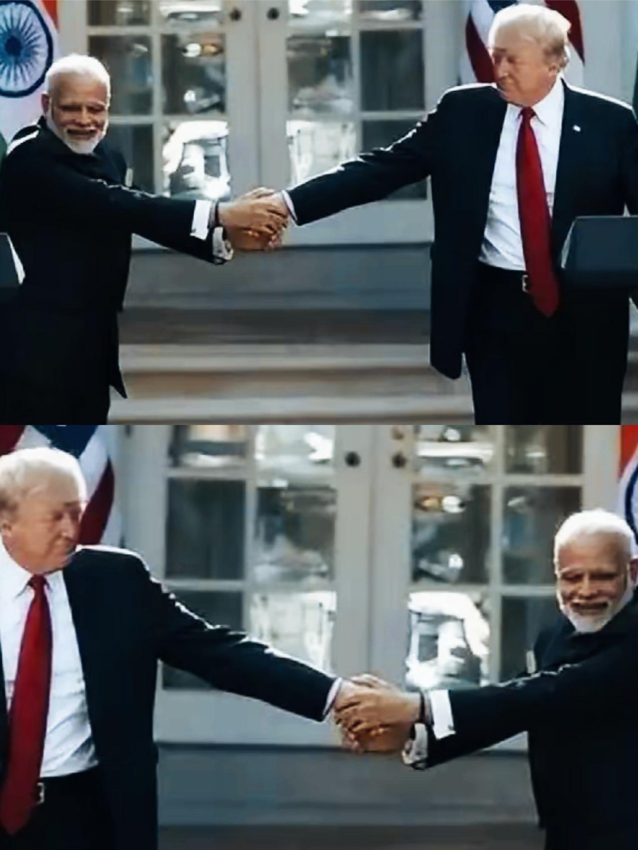 特朗普和莫迪的握手方式是不是很特别啊？
莫迪是两手握着特朗普的手呢？还是在两手在