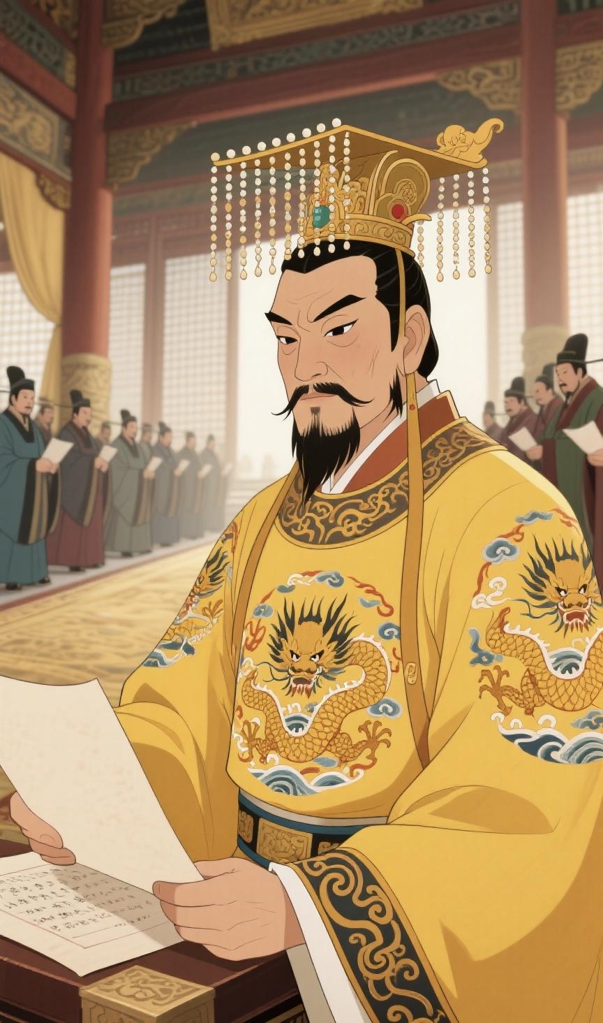 1344年，朱元璋父母双亡，17岁的他哭着求地主刘德借块坟地，却被家丁轰走。
