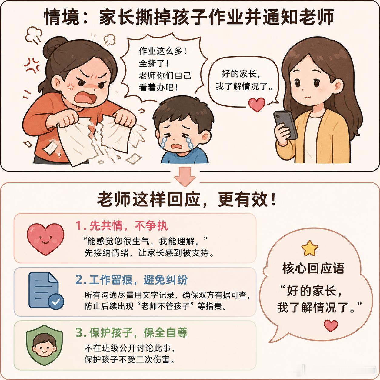 家长撕孩子作业老师怎么回复若真的在我周遭有朋友发生这样的状况，应该会先希望老师能