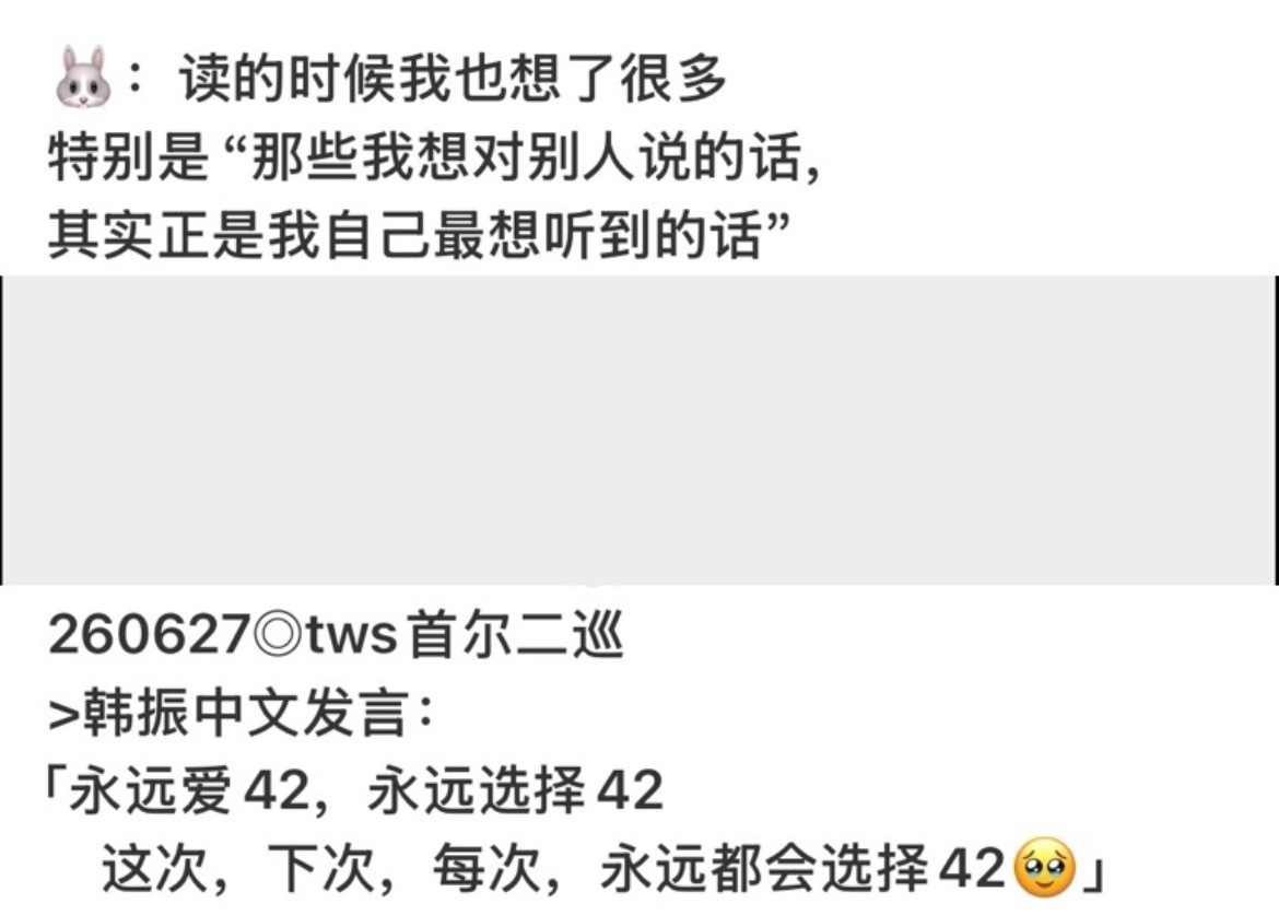 “那些我想对别人说的话，其实正是我自己最想听到的话”那我想对韩振说：“永远爱韩振