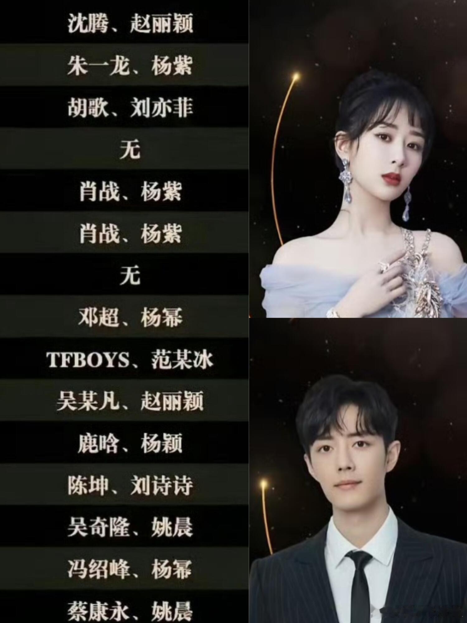 历年的King和Queen！！今年的会是谁呢？？肖战 杨紫  朱一龙 赵丽颖 杨