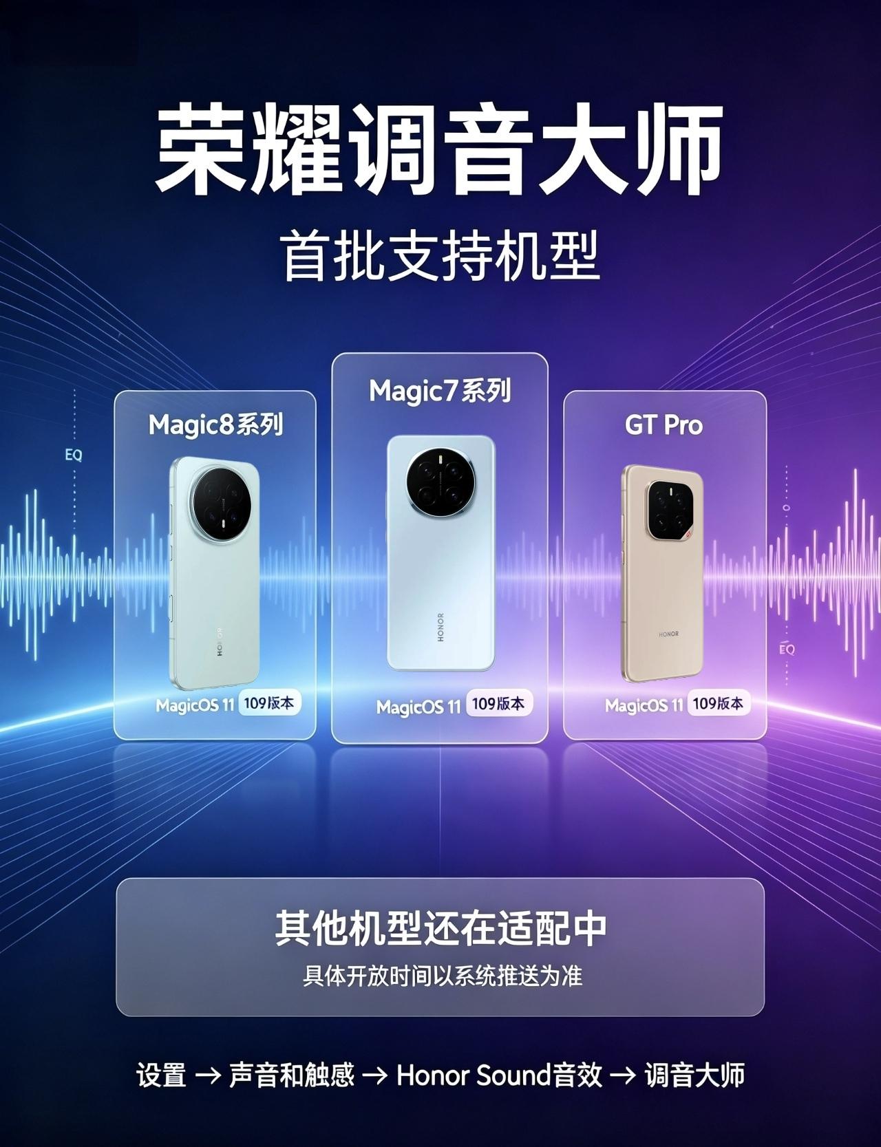 荣耀这些机型支持调音大师功能，不过有以下要求。

荣耀为了满足小伙伴对音质的需求