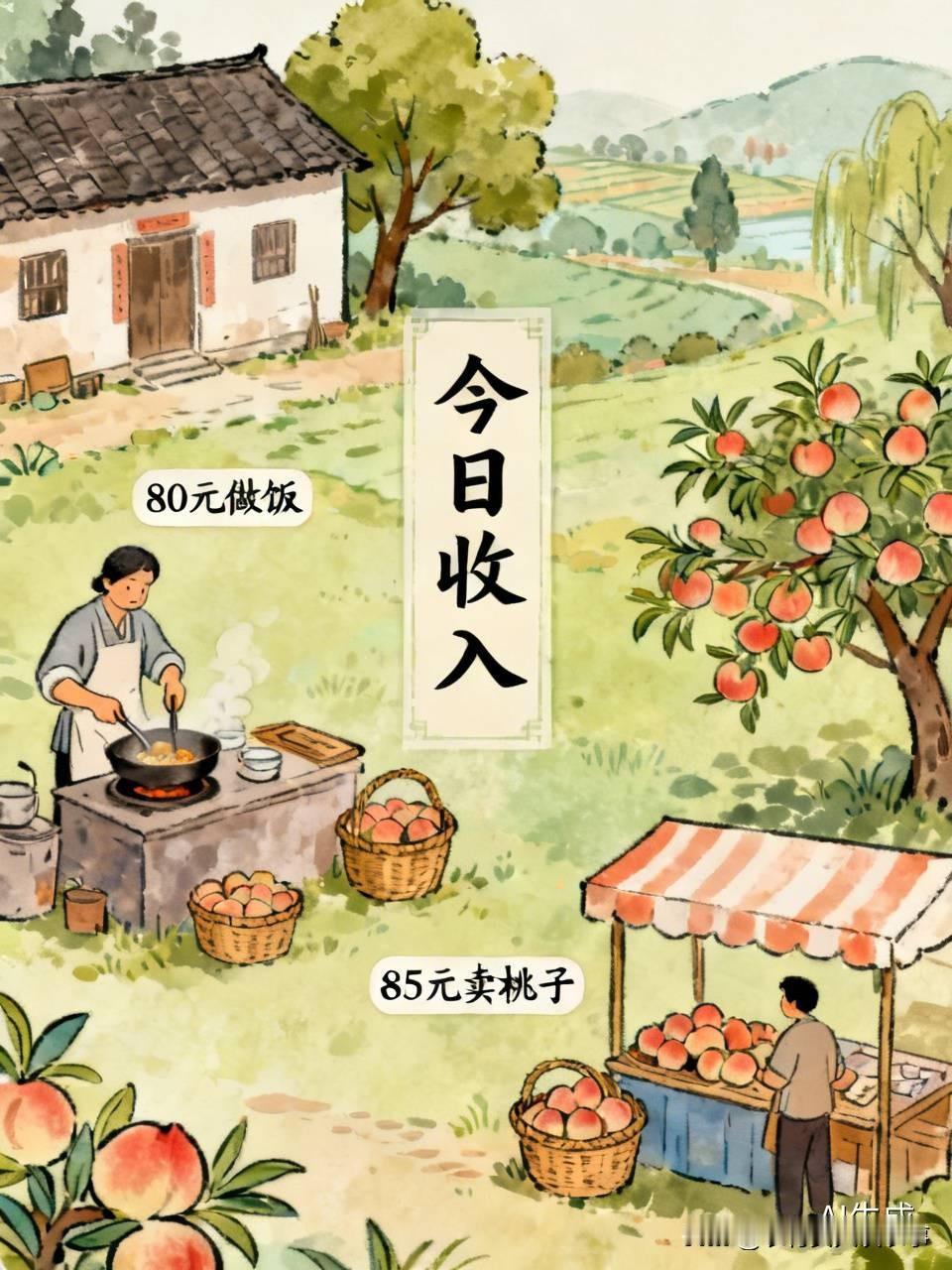 今天我打了四份工，有四份收入。总共挣了275。
第一份，给老人做三顿饭，一天80