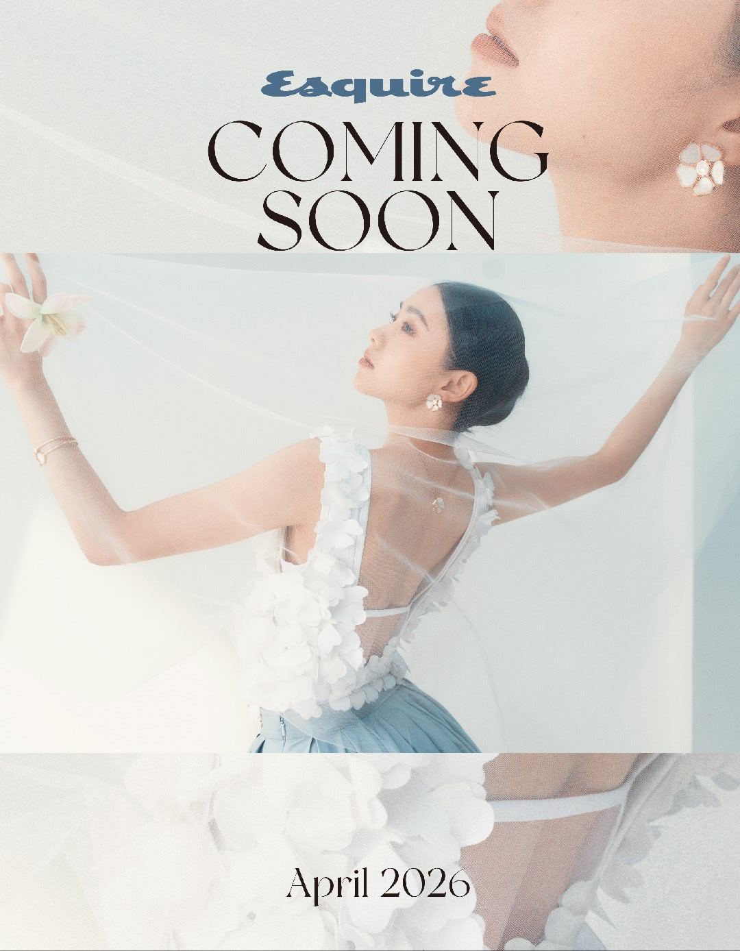 时尚先生刘浩存封面预告 预告中她以通透质感诠释别样时尚。立体花瓣元素与薄纱呼应，