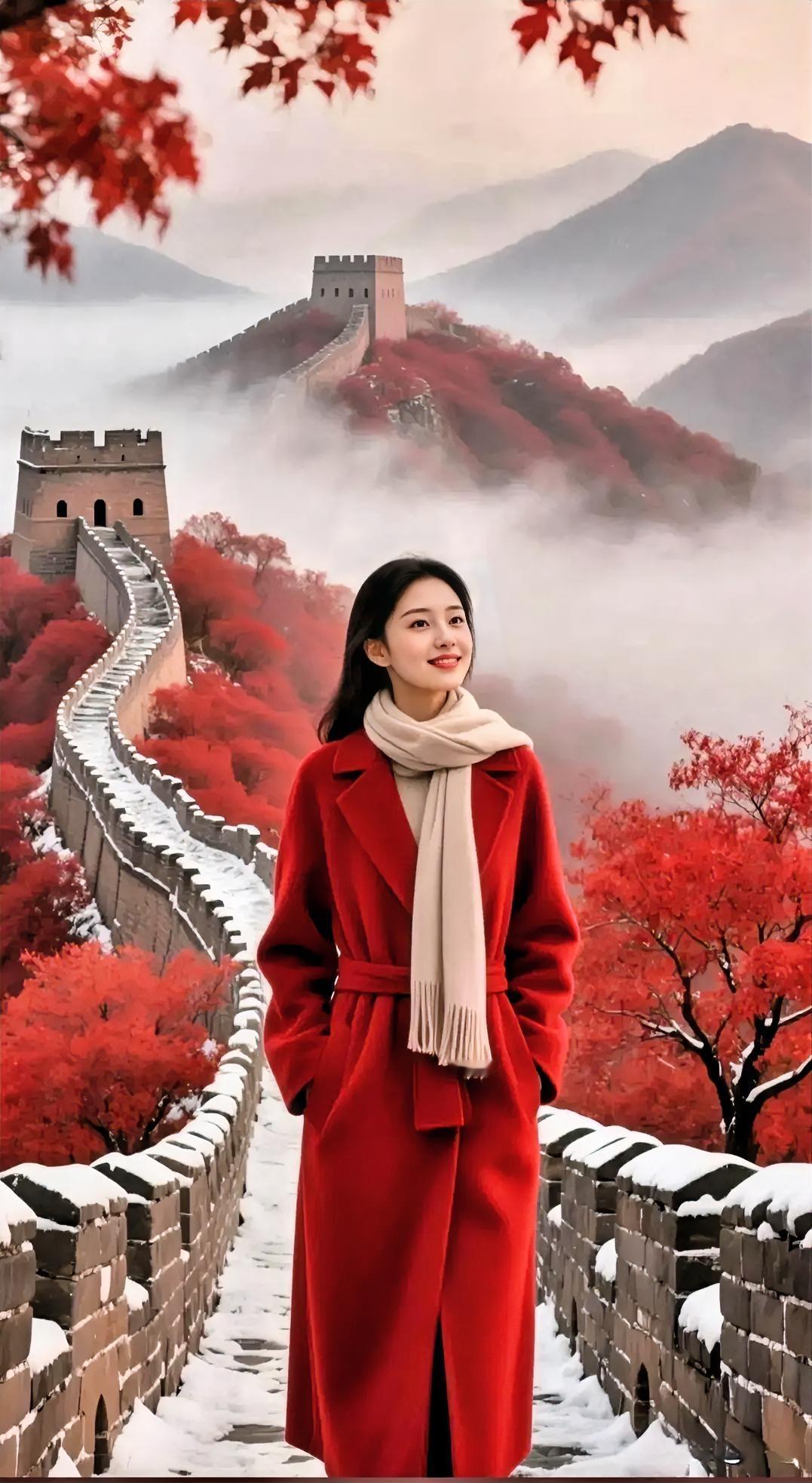 这诗里的长城秋景也太绝了吧！
 
层林染得像赤霞在流，
古墙盘着云连着清秋，
残