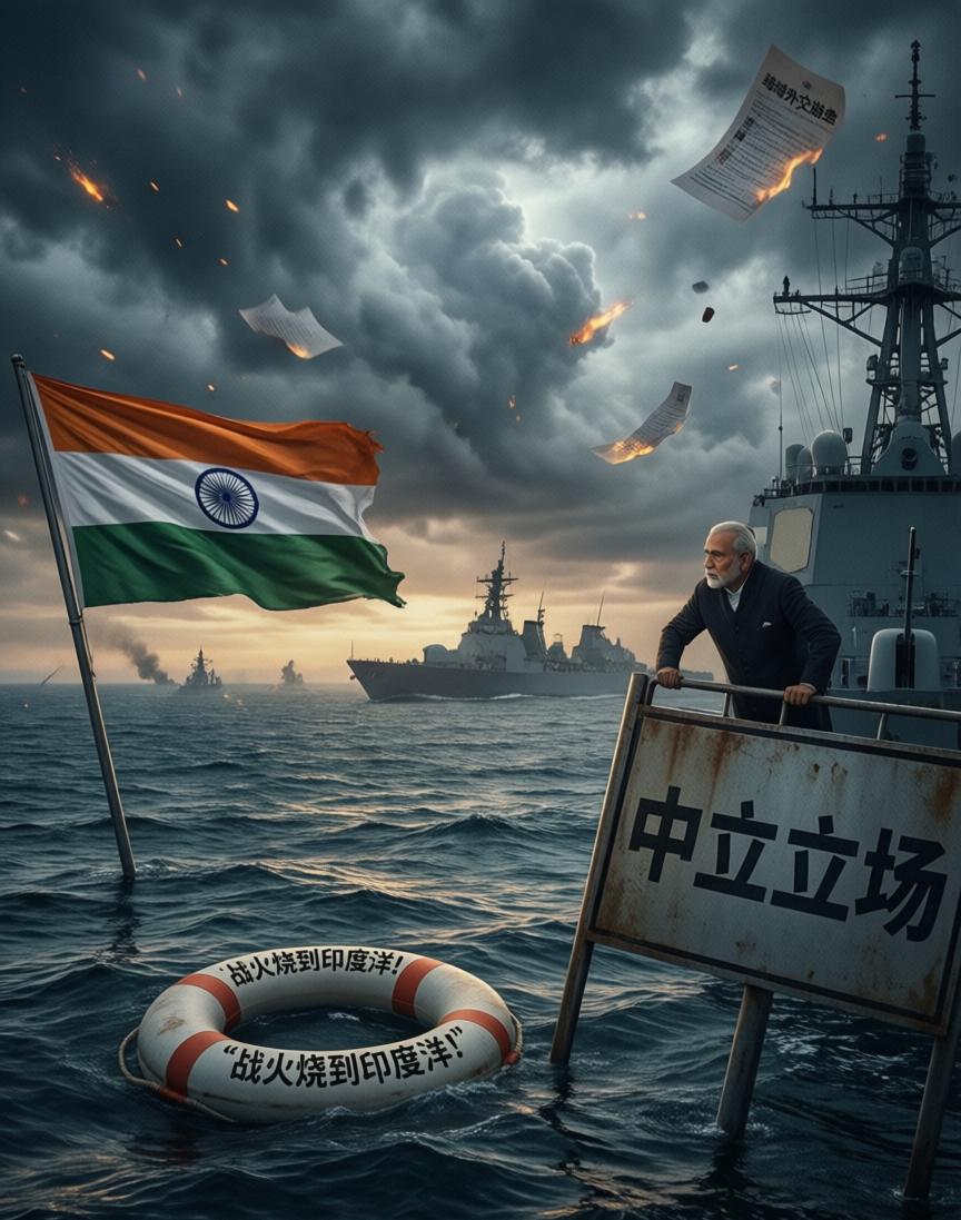 美军在斯里兰卡附近把那艘伊朗军舰击沉的时候，爆炸点离印度本土，也就几百海里。
