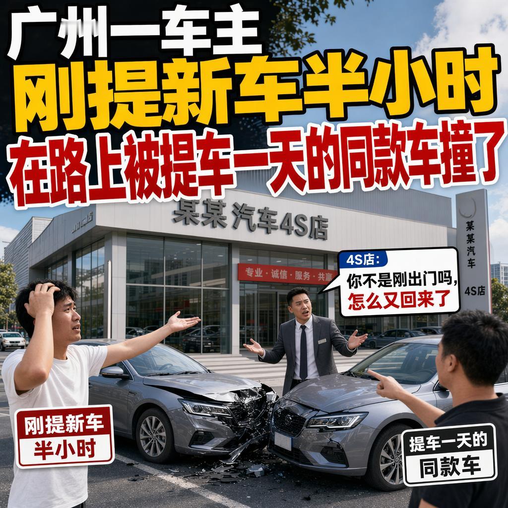 提车半小时撞同款，这事儿你以为是段子？
6月21日广州一位车主，刚把新车开出4S