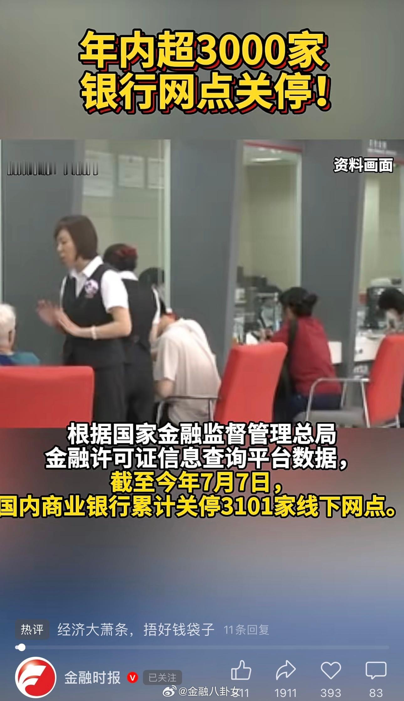 年内超3000家银行网点关停